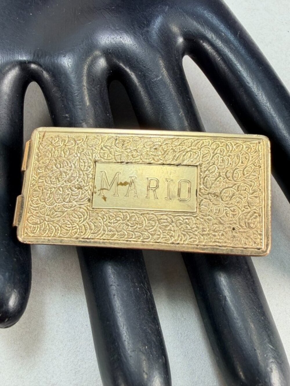 Vintage Gold Filled Mario Personalized Money Clip Engraved Floral Etched